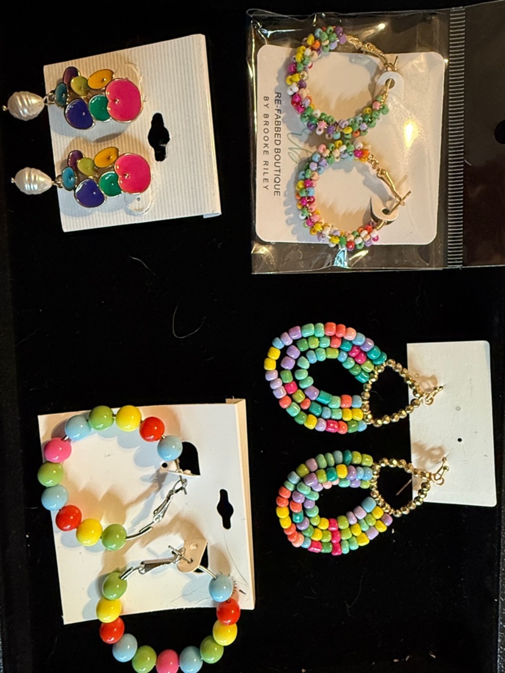 Colorful Multicolor Beaded Hoop Earrings Set